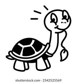 A cute turtle eating grass, drawing style icon 

