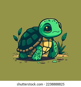 cute Turtle face cartoon logo mascot icon sea animal character in vector flat color style illustration