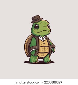 cute Turtle face cartoon logo mascot icon sea animal character in vector flat color style illustration