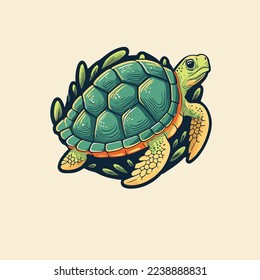 cute Turtle face cartoon logo mascot icon sea animal character in vector flat color style illustration