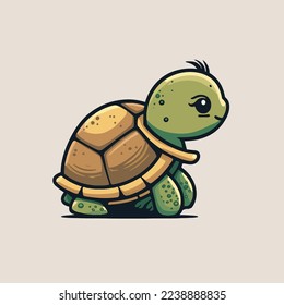 cute Turtle face cartoon logo mascot icon sea animal character in vector flat color style illustration