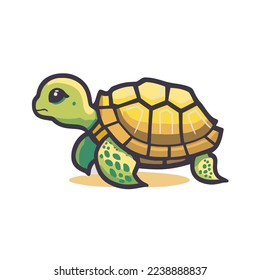 cute Turtle face cartoon logo mascot icon sea animal character in vector flat color style illustration