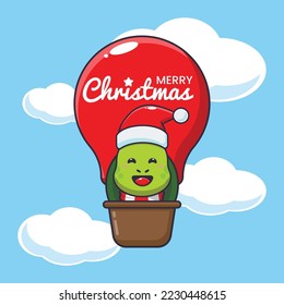 Cute turtle fly with air balloon. Cute christmas cartoon illustration. 