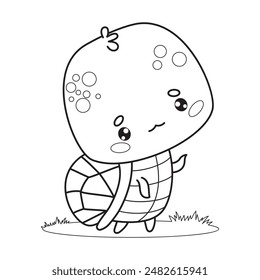 Süße Schildkröte. Lustige Umriss Cartoon kawaii Charakter Tier. Strichzeichnung, Malbuch. Vektorillustration. Kollektion für Kinder