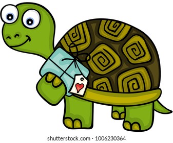 Cute turtle with gift
