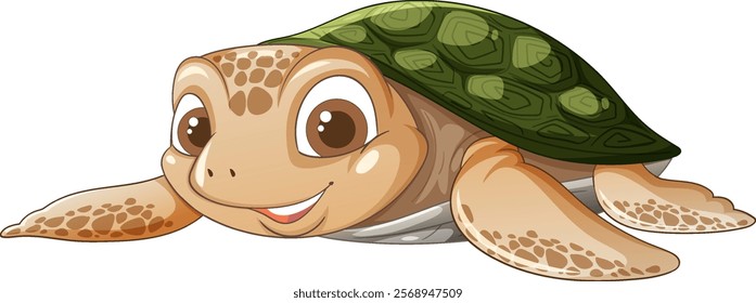 Cute turtle with a green shell and big eyes