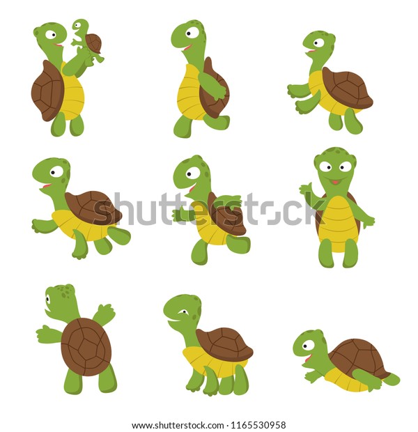 Cute Turtle Green Tortoise Child Various Stock Vector (royalty Free 