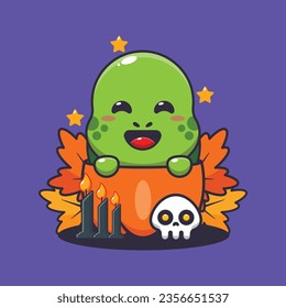 Cute turtle in halloween pumpkin. Cute halloween cartoon illustration. 