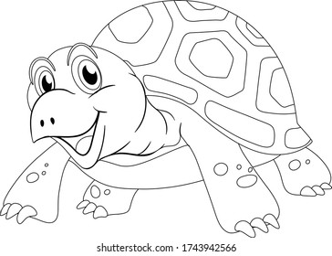 Tortuga tortuga con página de color de cara feliz caricatura vectorial arte e ilustración