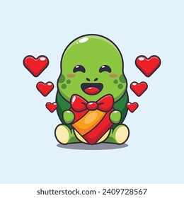 Tortuga dulce feliz con el regalo de amor en el día de San Valentín. 