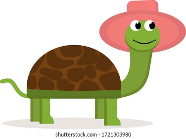 Cute turtle in a hat. Vector illustration isolated on a white background. Flat style.