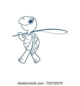 cute turtle holding fishing rod cartoon vector illustration