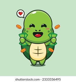 cute turtle holding money cartoon vector illustration.