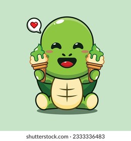 cute turtle with ice cream cartoon vector illustration.