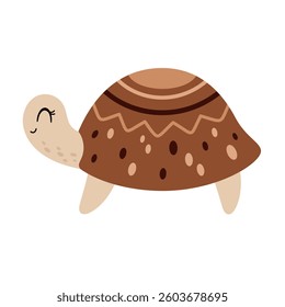 Cute turtle isolated cartoon animal clipart. Hand drawn vector illustration in flat style