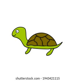 Cute turtle isolated on white. Hand drawn cartoon character. Vector illustration.