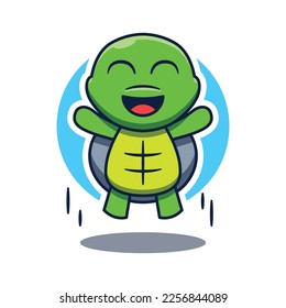 Cute Turtle Jumping Mascot Cartoon Character Illustration