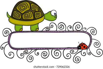 Cute turtle and ladybird with blank banner