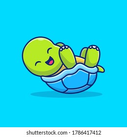 Cute Turtle Laughing And Lying Down Cartoon Vector Icon Illustration. Animals Nature Icon Concept Isolated Premium Vector. Flat Cartoon Style