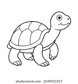 Cute turtle line art in black and white, perfect for coloring books, educational materials, or children's activities. Simple and cheerful cartoon style outline 