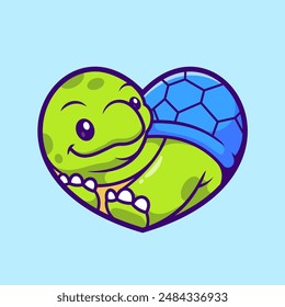 Cute tortuga con amor corazón de dibujos animados Vector de ilustración. Icono de Naturaleza animal concepto de Vector Premium aislado. Estilo plano de dibujos animados