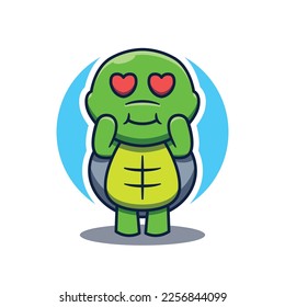 Cute turtle mascot cartoon logo falling in love