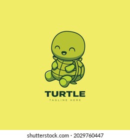 Cute Turtle mascot logo design template in vector