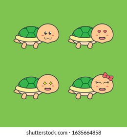 Cute Turtle Mascot Vector Illustration with various expression