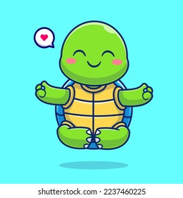 Cute Turtle Meditation Yoga Cartoon Vector Icon Illustration. Animal Sport Icon Concept Isolated Premium Vector. Flat Cartoon Style