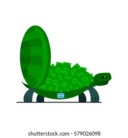 Cute turtle with money, turtle safe icon isolated on a white background