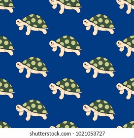Cute Turtle on Blue Background. Vector Illustration.