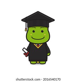 Cute turtle on graduation day cartoon icon illustration. Design isolated flat cartoon style