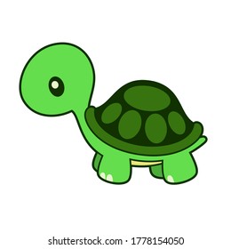 Cute Turtle with Outline Vector Illustration on White