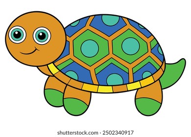 Cute Turtle with Patterned Shell Vector Illustration