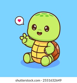 Cute Turtle Peace Hand Cartoon Vector Icon Illustration. 
Animal Nature Icon Concept Isolated Premium Vector. Flat 
Cartoon Style