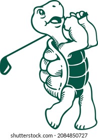 A Cute Turtle Performing A Golf Swing Cartoon Character Design