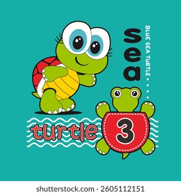 Cute turtle playing with baby turtle, Nature Animal Cartoon, isolated Flat Vector Illustration
