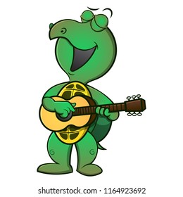 Cute Turtle playing guitars and sing Cartoon Vector