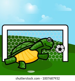 Cute turtle playing soccer