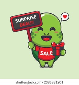 cute turtle with promotion sign and gift box in black friday sale cartoon vector illustration
