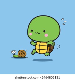 Carreras de tortugas lindas con Ilustración vectorial de caracol