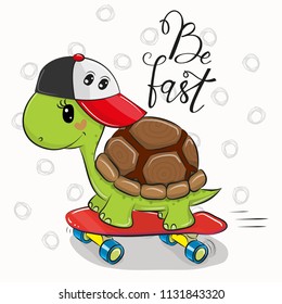 Cute Turtle with a rad cap and a skateboard