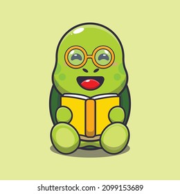 Cute turtle reading a book. Cute cartoon animal illustration.