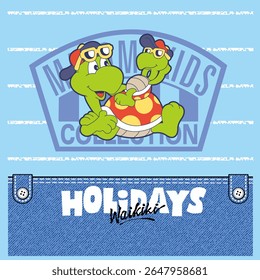 Cute turtle relaxing, Nature Animal Cartoon, isolated Flat Vector Illustration