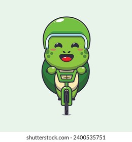 Cute turtle ride on bicycle cartoon vector illustration.