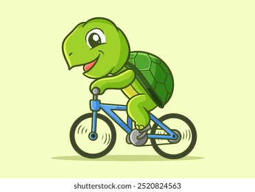 Cute turtle riding a bicycle mascot character illustration design