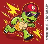 a cute Turtle run in high speed with sunglasses and thunder effect good for sticker or meme