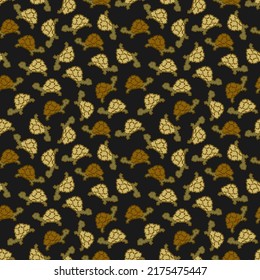 Cute turtle seamless background. Pixel animals. Vector Pattern