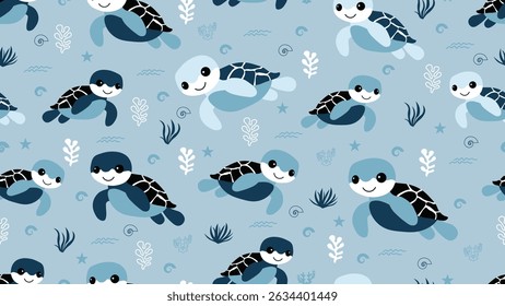 Cute Turtle Seamless Pattern Background. Turtle illustration pattern. Turtle, childish background. Perfect for fabrics, textile, wallpaper, decor. SSTKbackgrounds

