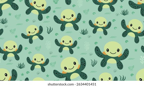 Cute Turtle Seamless Pattern Background. Turtle illustration pattern. Turtle, childish background. Perfect for fabrics, textile, wallpaper, decor. SSTKbackgrounds
